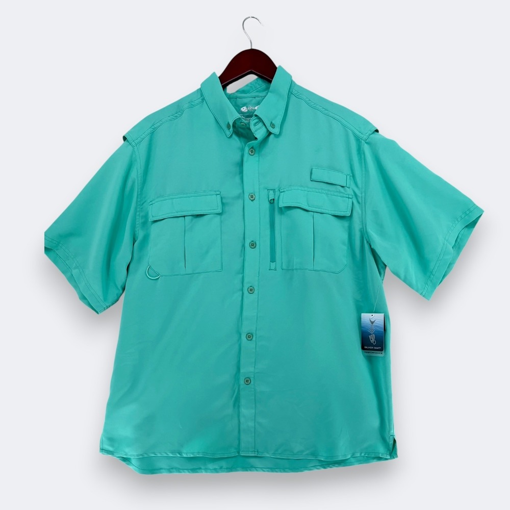 Silver Bait Mens Vented Fishing Shirt XL Aqua Utility Performance Summer Outdoor